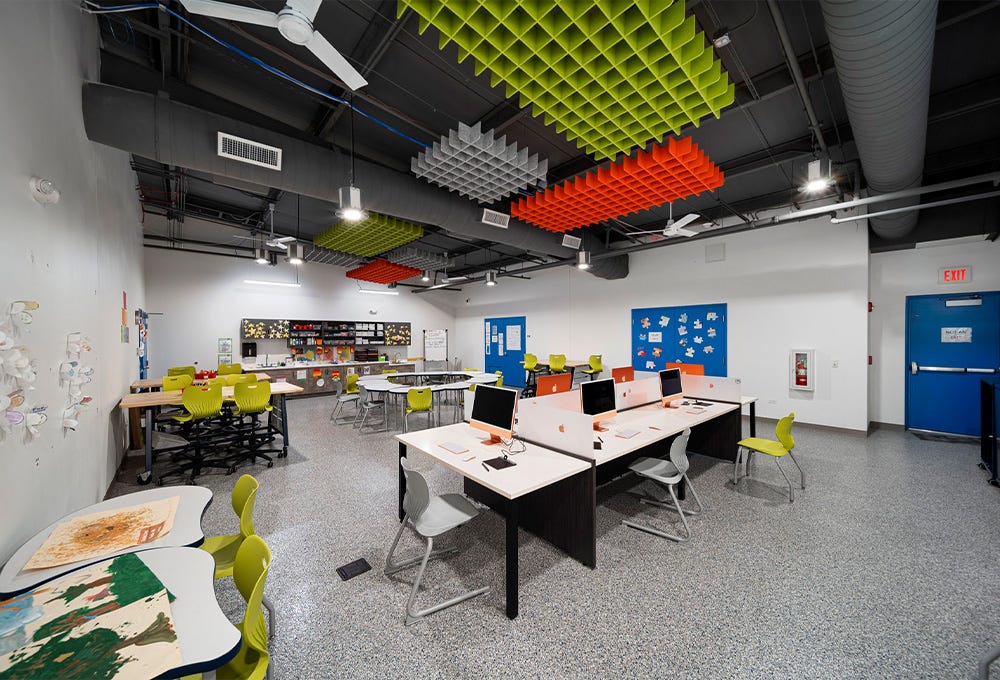 Acoustic Hatch canopy in learning center Acoustic Hatch canopy in learning center