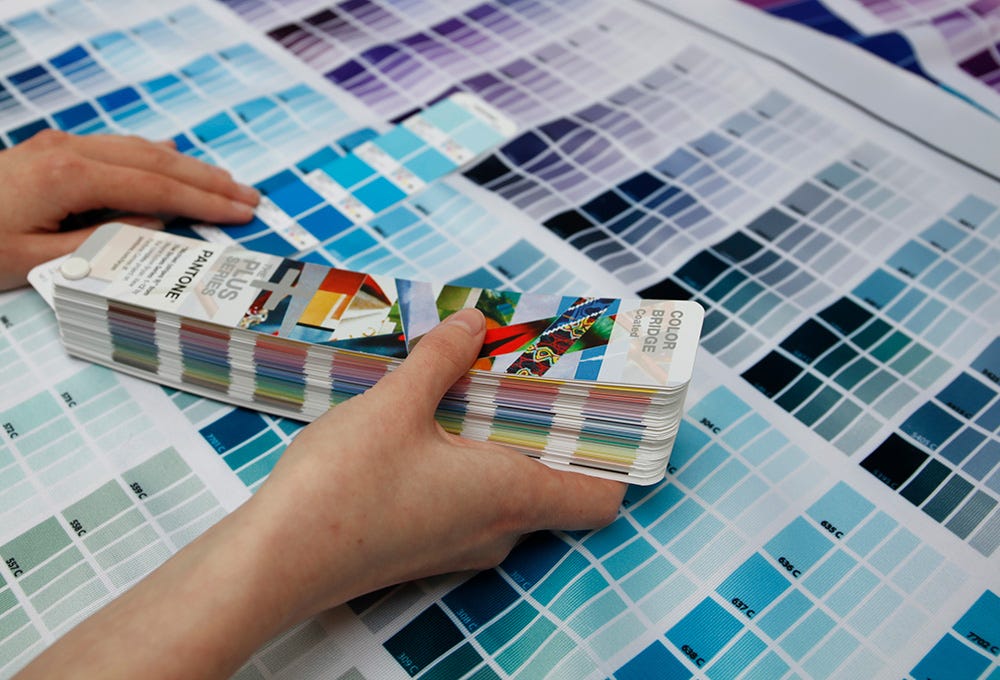 Digital printing onto fabric showing section of color gamut 