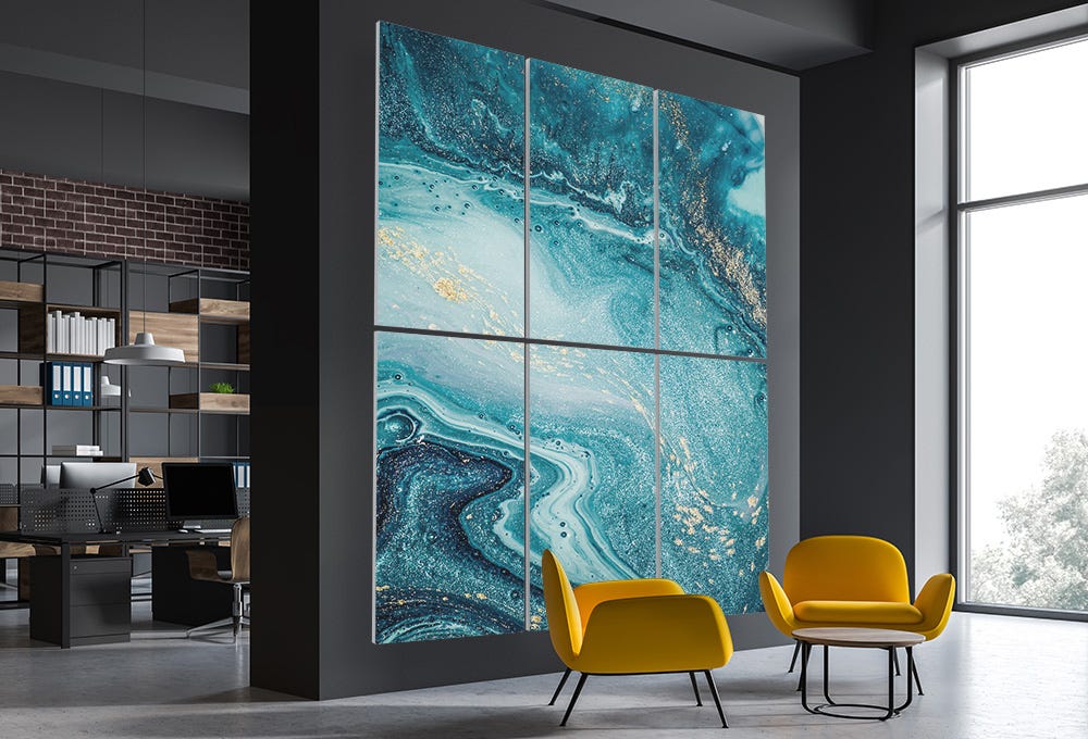 Meeting space with Acusti Art Box acoustical wall art panels