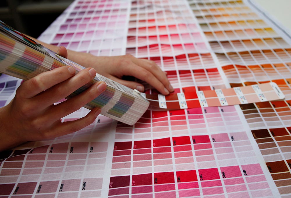 Digital printing onto fabric showing section of color gamut 