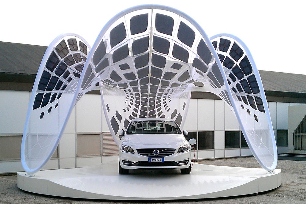 Pure Tension Volvo Pavilion tensile structure with solar panel technology