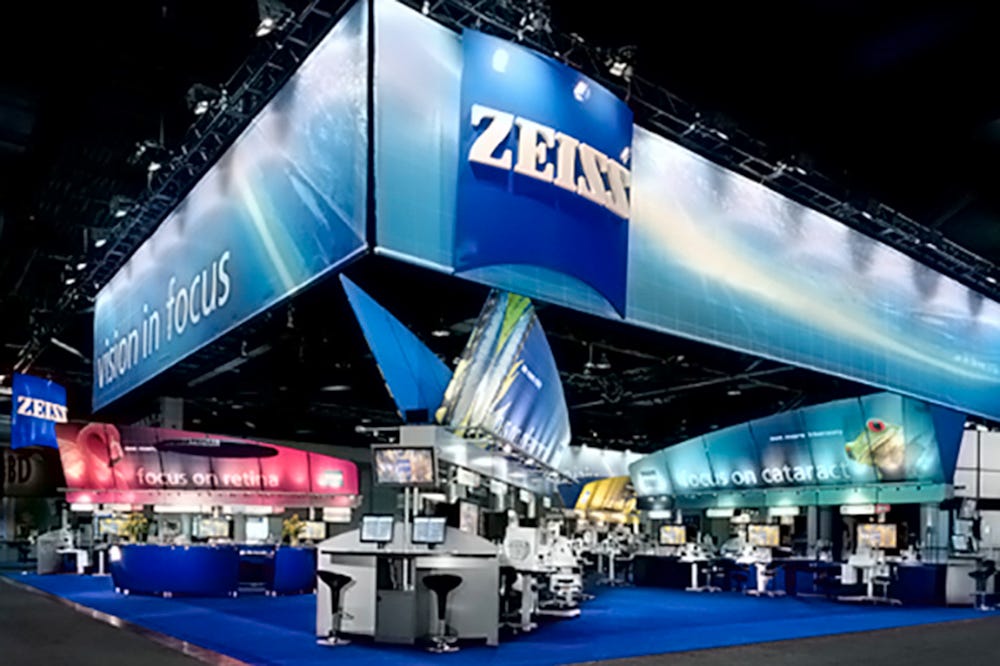 Printed fabric hanging signage exhibit design