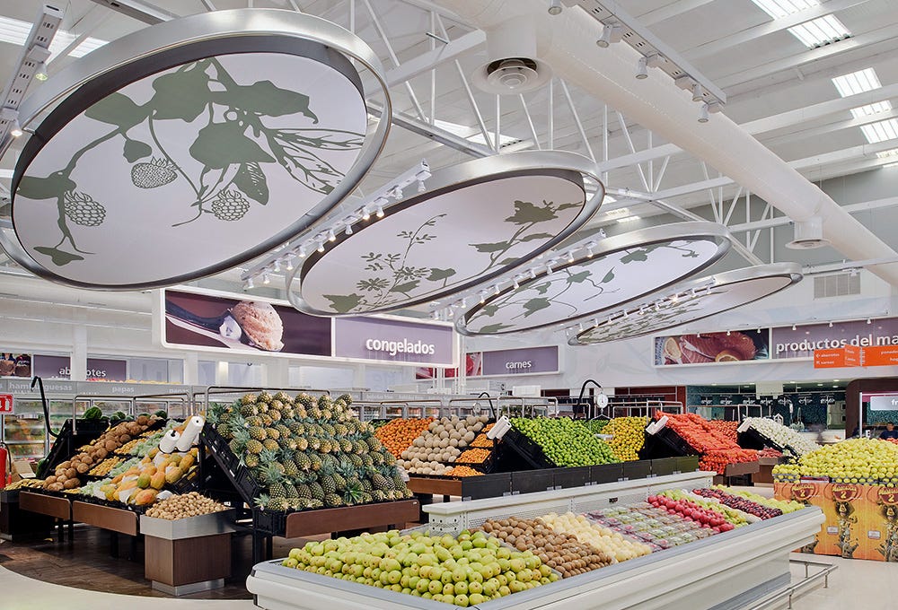 Custom wayfinding canopies in retail store